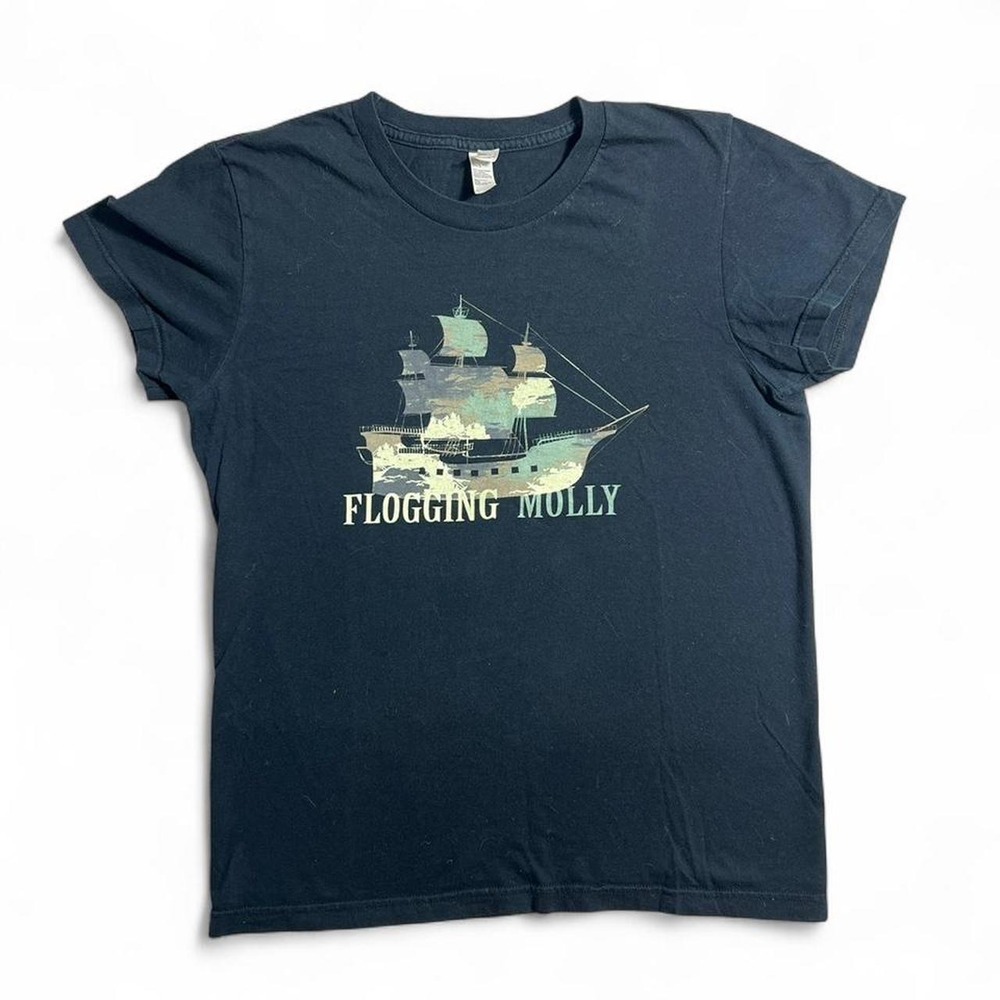 Flogging Molly Band T Shirt Womens Small Black Pirate Ship Celtic Punk Tee